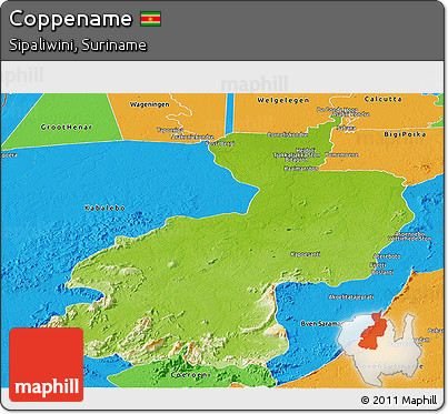 Physical Panoramic Map of Coppename, political outside