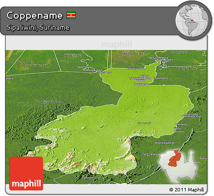 Physical Panoramic Map of Coppename, satellite outside