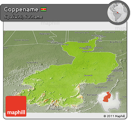 Physical Panoramic Map of Coppename, semi-desaturated