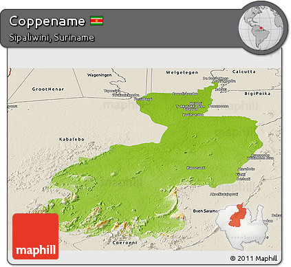 Physical Panoramic Map of Coppename, shaded relief outside