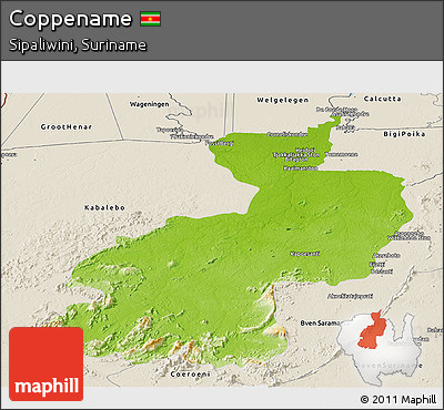 Physical Panoramic Map of Coppename, shaded relief outside