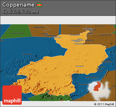 Political Panoramic Map of Coppename, darken