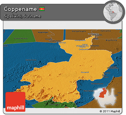 Political Panoramic Map of Coppename, darken