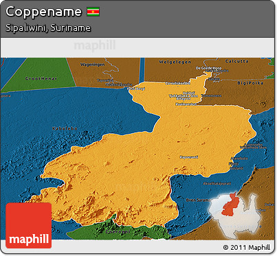 Political Panoramic Map of Coppename, darken