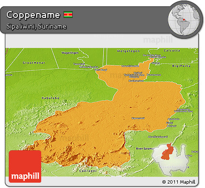 Political Panoramic Map of Coppename, physical outside