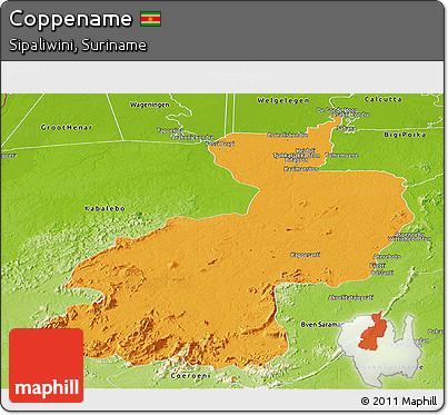 Political Panoramic Map of Coppename, physical outside