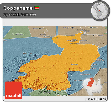 Political Panoramic Map of Coppename, semi-desaturated