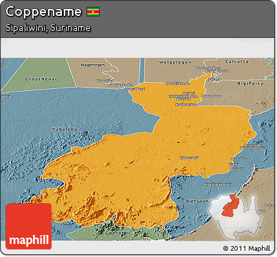 Political Panoramic Map of Coppename, semi-desaturated