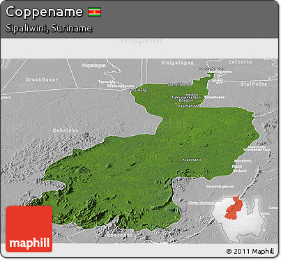 Satellite Panoramic Map of Coppename, lighten, desaturated