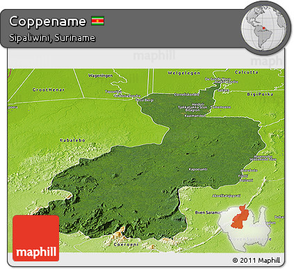 Satellite Panoramic Map of Coppename, physical outside