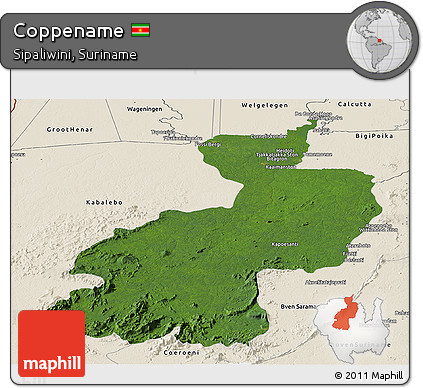 Satellite Panoramic Map of Coppename, shaded relief outside