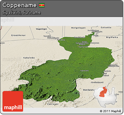 Satellite Panoramic Map of Coppename, shaded relief outside