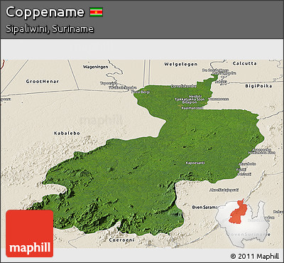 Satellite Panoramic Map of Coppename, shaded relief outside
