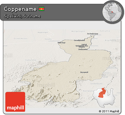 Shaded Relief Panoramic Map of Coppename, lighten