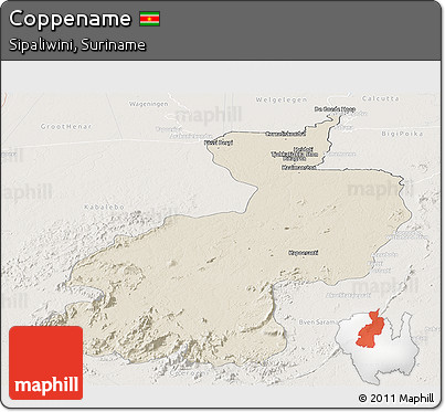 Shaded Relief Panoramic Map of Coppename, lighten