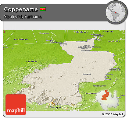 Shaded Relief Panoramic Map of Coppename, physical outside