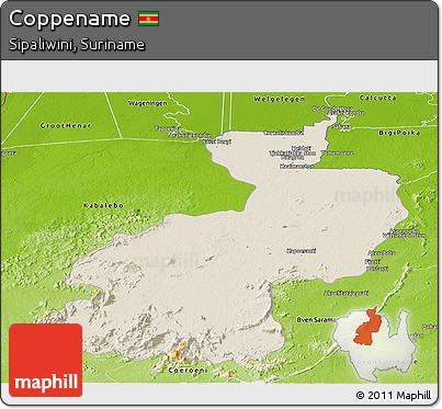 Shaded Relief Panoramic Map of Coppename, physical outside