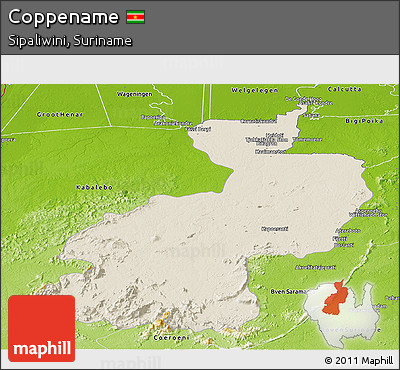 Shaded Relief Panoramic Map of Coppename, physical outside