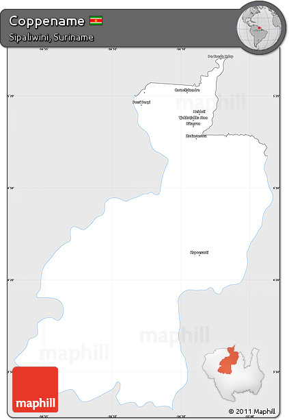 Silver Style Simple Map of Coppename, single color outside