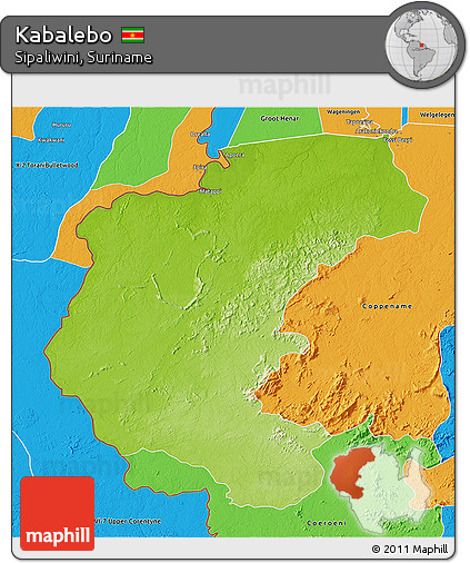 Physical 3D Map of Kabalebo, political outside