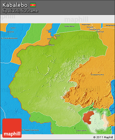 Physical 3D Map of Kabalebo, political outside
