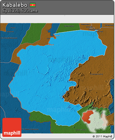 Political 3D Map of Kabalebo, darken