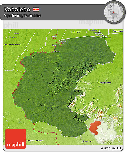 Satellite 3D Map of Kabalebo, physical outside