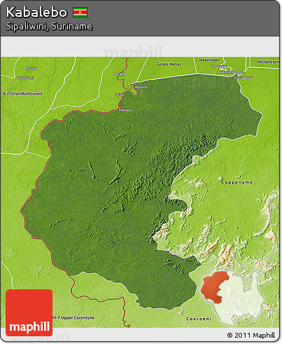 Satellite 3D Map of Kabalebo, physical outside