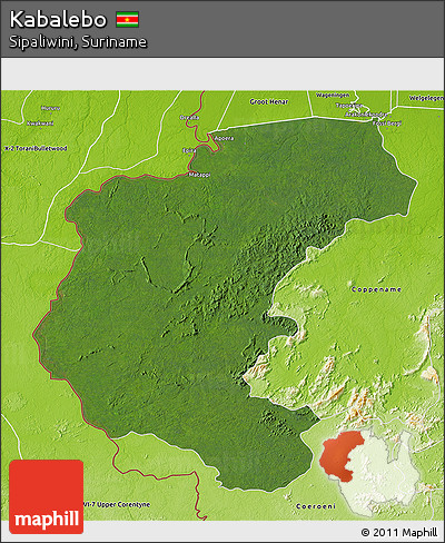 Satellite 3D Map of Kabalebo, physical outside