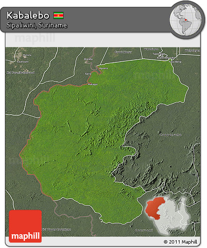Satellite 3D Map of Kabalebo, semi-desaturated