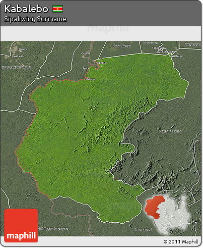 Satellite 3D Map of Kabalebo, semi-desaturated