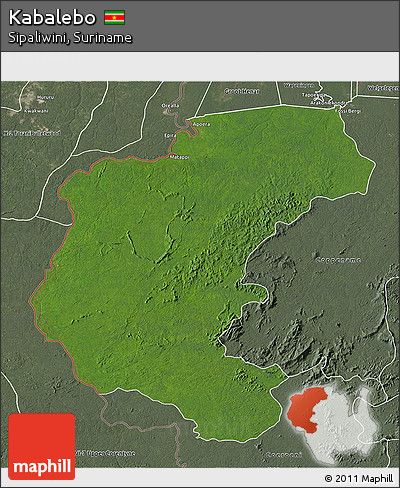 Satellite 3D Map of Kabalebo, semi-desaturated