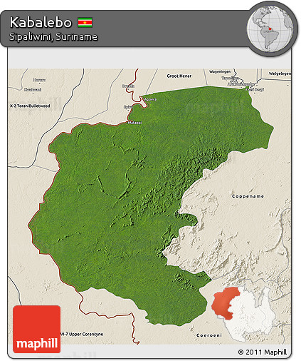 Satellite 3D Map of Kabalebo, shaded relief outside