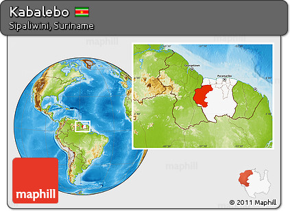 Physical Location Map of Kabalebo, highlighted country