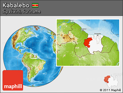 Physical Location Map of Kabalebo, highlighted country