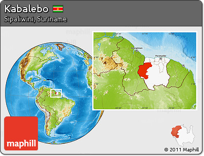 Physical Location Map of Kabalebo, highlighted country