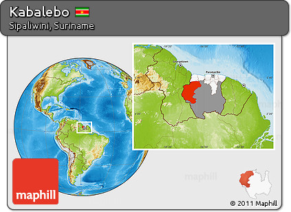 Physical Location Map of Kabalebo, highlighted country, highlighted parent region, within the entire country