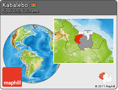 Physical Location Map of Kabalebo, highlighted country, highlighted parent region, within the entire country