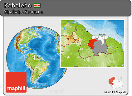 Physical Location Map of Kabalebo, highlighted country, highlighted parent region