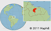 Savanna Style Location Map of Kabalebo, within the entire country