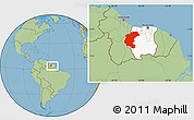 Savanna Style Location Map of Kabalebo, highlighted country, within the entire country