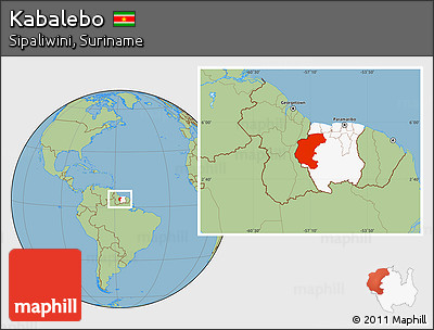 Savanna Style Location Map of Kabalebo, highlighted country