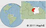 Savanna Style Location Map of Kabalebo, highlighted country, hill shading