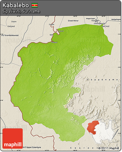 Physical Map of Kabalebo, shaded relief outside