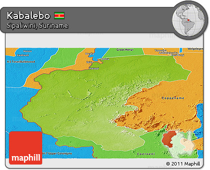 Physical Panoramic Map of Kabalebo, political outside