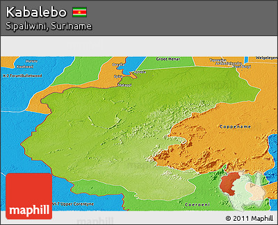 Physical Panoramic Map of Kabalebo, political outside
