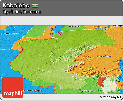 Physical Panoramic Map of Kabalebo, political outside