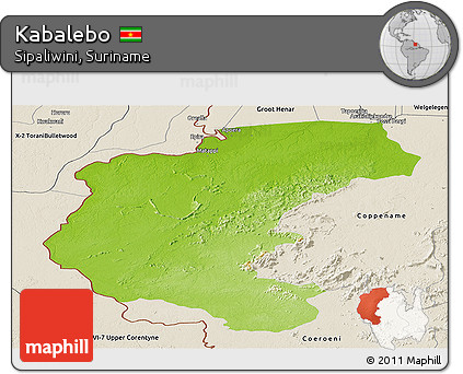 Physical Panoramic Map of Kabalebo, shaded relief outside