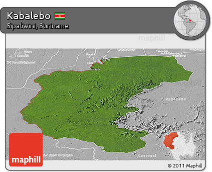 Satellite Panoramic Map of Kabalebo, lighten, desaturated