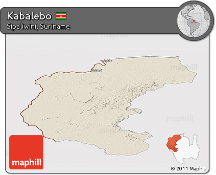 Shaded Relief Panoramic Map of Kabalebo, cropped outside